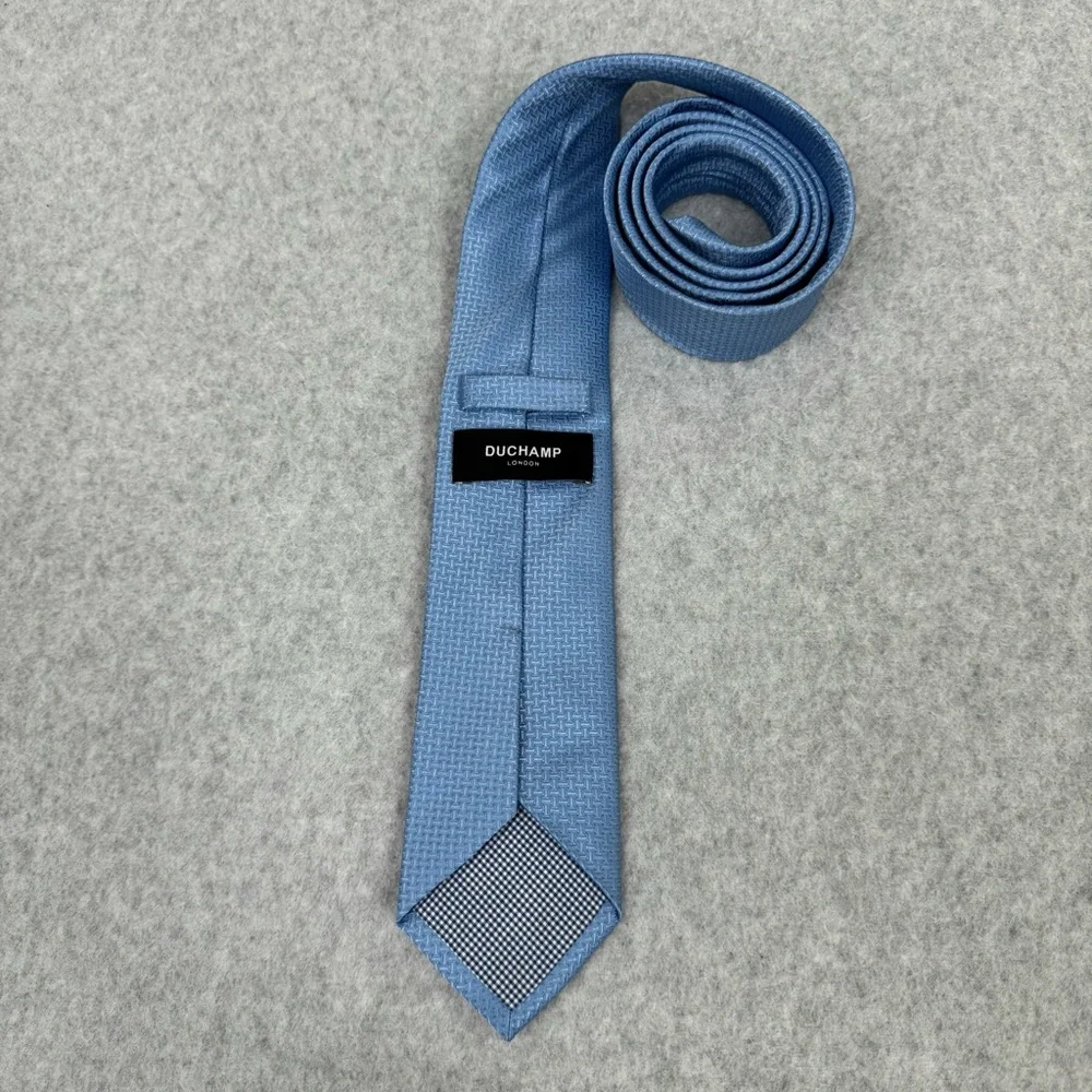 DUCHAMP Mens 100% Silk Neck Tie Blue Business Classic Preppy Modern Geometric
